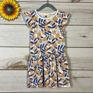 Tea Collection Kids Girls Flutter Sleeve Drop Waist Dress Orange Print Size 4